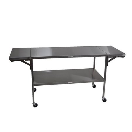 MIDCENTRAL MEDICAL SS Instrument Table with Shelf 24” W x 48-72” L x 34” H, 12" Drop Leaf on either end MCM507-DPL